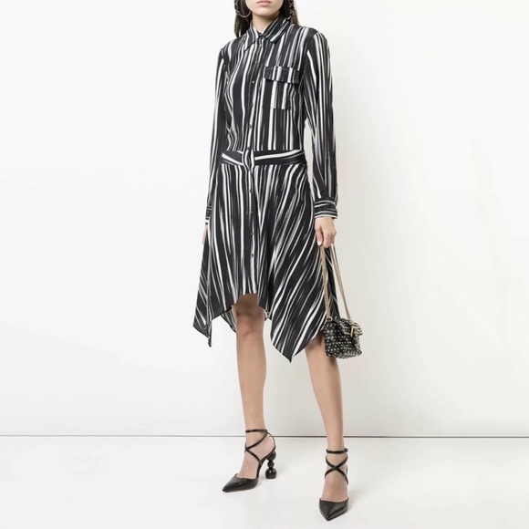 Nicole Miller Navy and White Striped Asymmetrical‎ Silk Dress - Picture 1 of 10